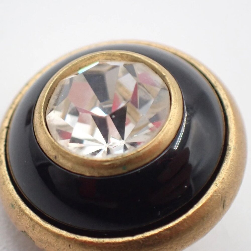 CHANEL Logo Round Button Rhinestone Earrings 94P Clip-On BK GHW Vintage 61RL667 - Picture 11 of 11